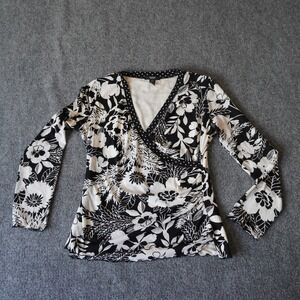 Alfani Petite Black Floral‎ Long Sleeve Wrap Top Elegant Feminine Blouse